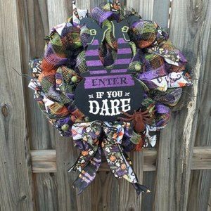 Deco Mesh Witch Cauldron Wreath, Halloween Door Decor, Purple, Orange and Black